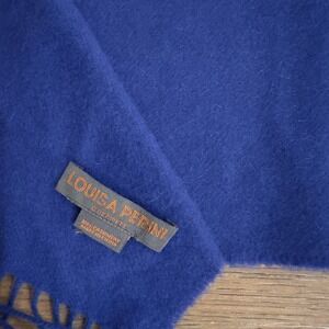 Louisa Perini 100% Cashmere Royal Blue Scarf With Fringe-Unisex-Size 60" X 10"